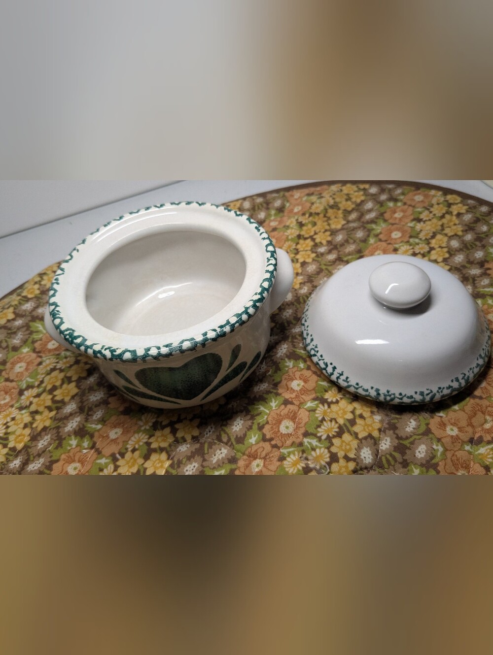 Country Green Heart Design Ceramic Individual Casserole Dish 5" Diameter - Picture 5 of 13